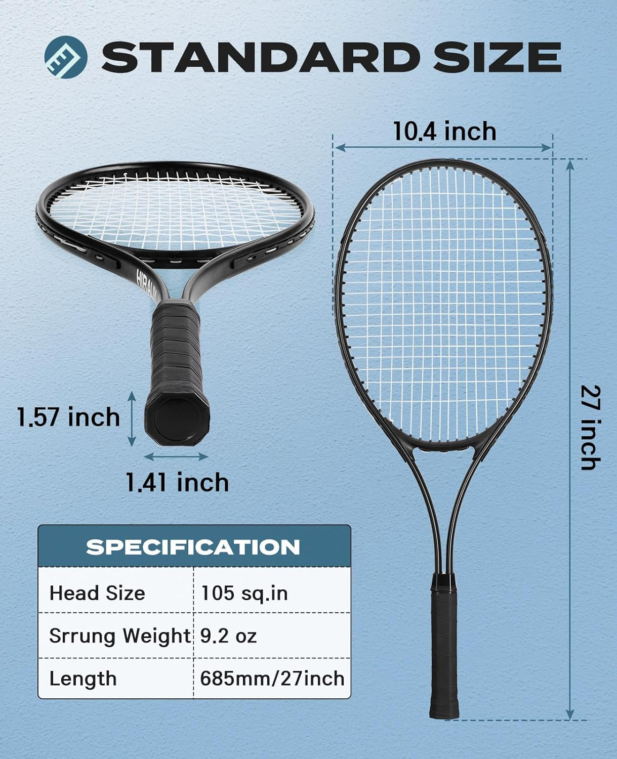 Adult Recreational 2 Players Tennis Rackets ,27 Inch Super Lightweight Tennis Racquets for Student Training Tennis and Beginners, Tennis Racket Set for Outdoor Games, Including 3 Tennis Balls, 2 Tennis Overgrips and 1 Tennis Bag