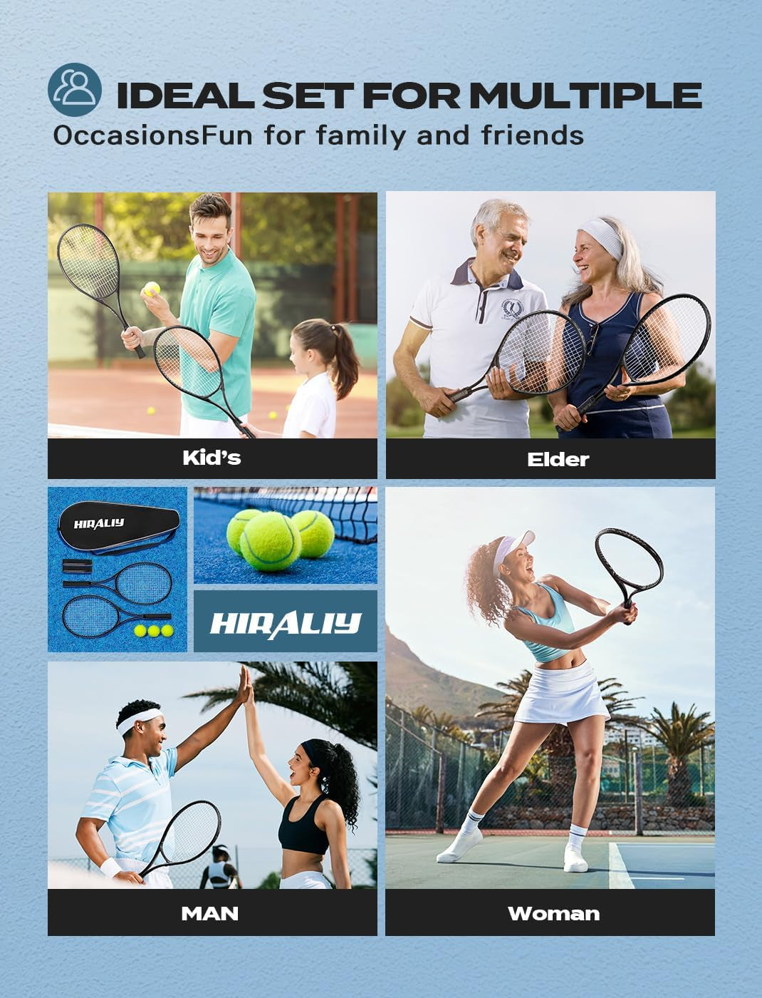 Adult Recreational 2 Players Tennis Rackets ,27 Inch Super Lightweight Tennis Racquets for Student Training Tennis and Beginners, Tennis Racket Set for Outdoor Games, Including 3 Tennis Balls, 2 Tennis Overgrips and 1 Tennis Bag