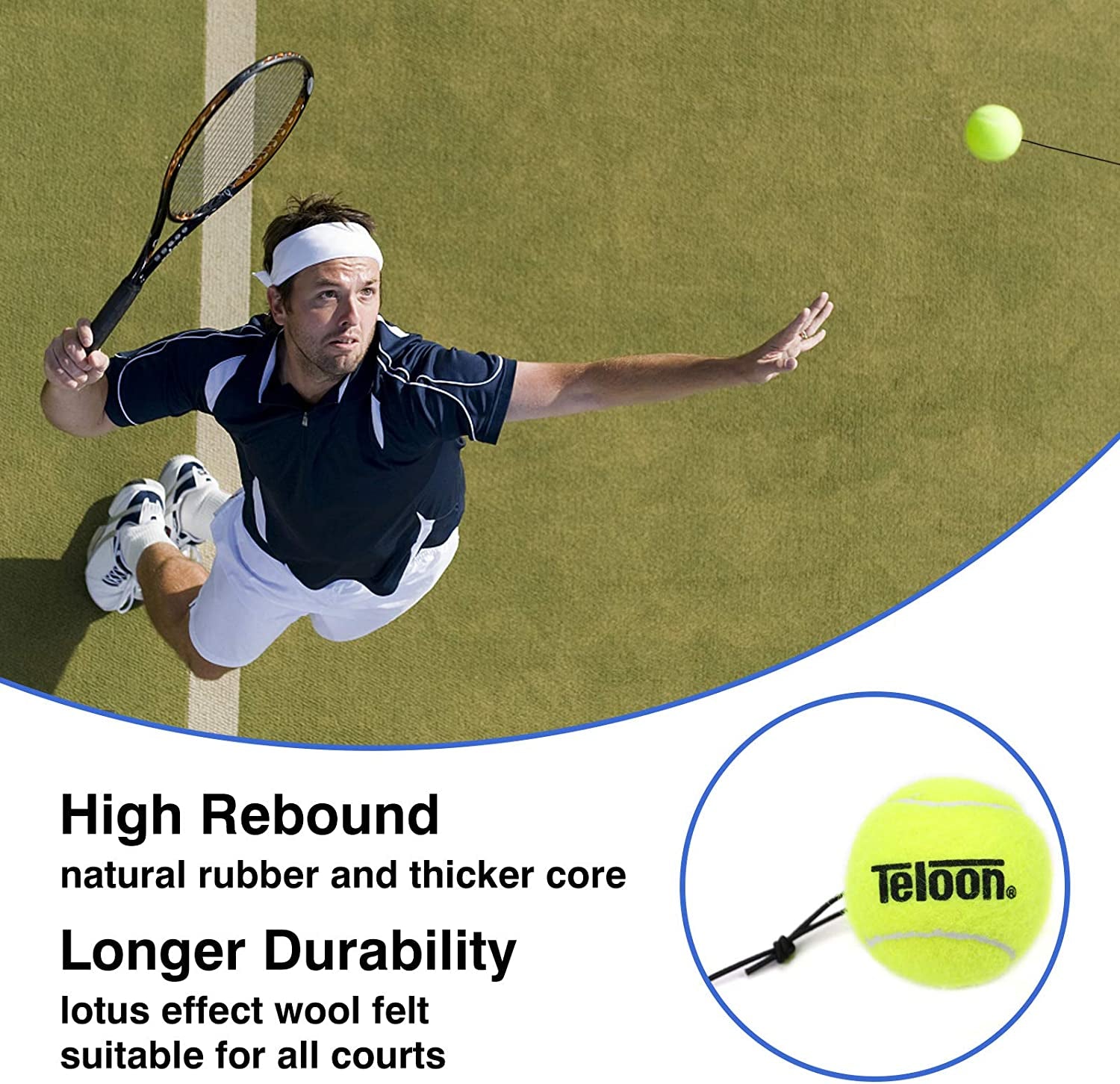 Solo Tennis Trainer Rebound Ball with String for Self Tennis Practice Training Tool for Adults or Kids Beginners with 2 String Balls Elastic and a Portable Mesh Bag