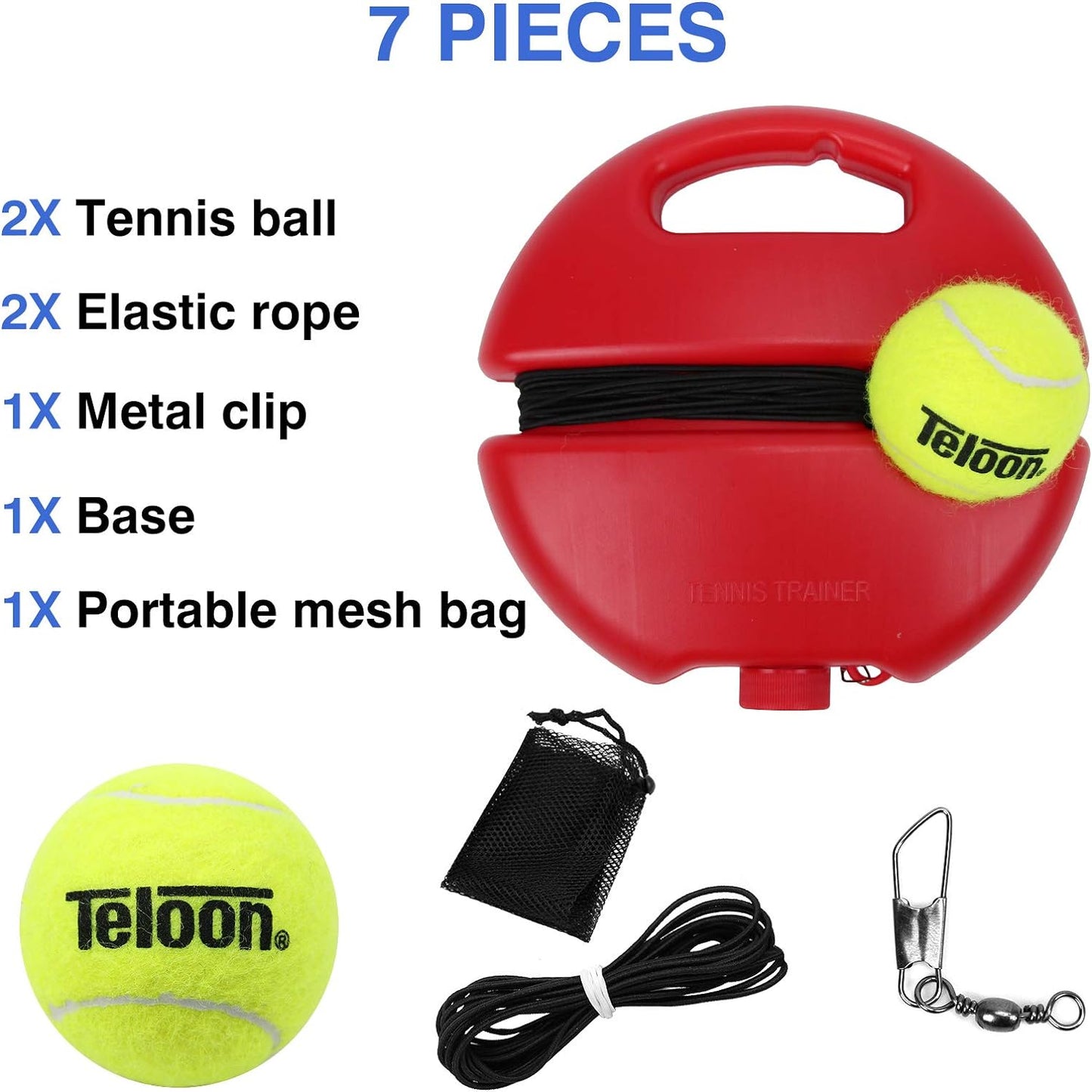 Solo Tennis Trainer Rebound Ball with String for Self Tennis Practice Training Tool for Adults or Kids Beginners with 2 String Balls Elastic and a Portable Mesh Bag