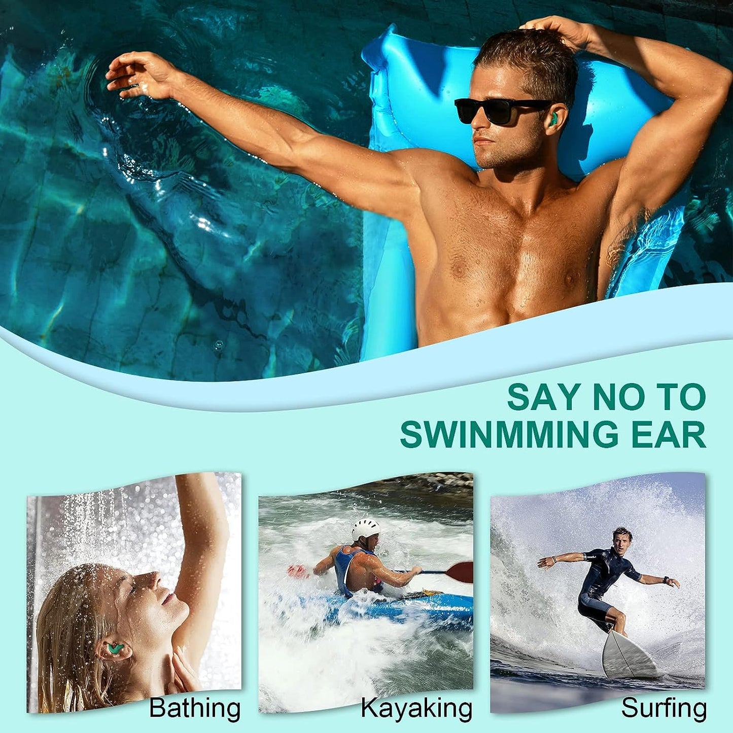 Swimming Ear Plugs, 3 Pairs Waterproof Reusable Silicone Swim Earplugs for Swimming Surfing Snorkeling and Other Water Sports (Adults & Teens 14+)