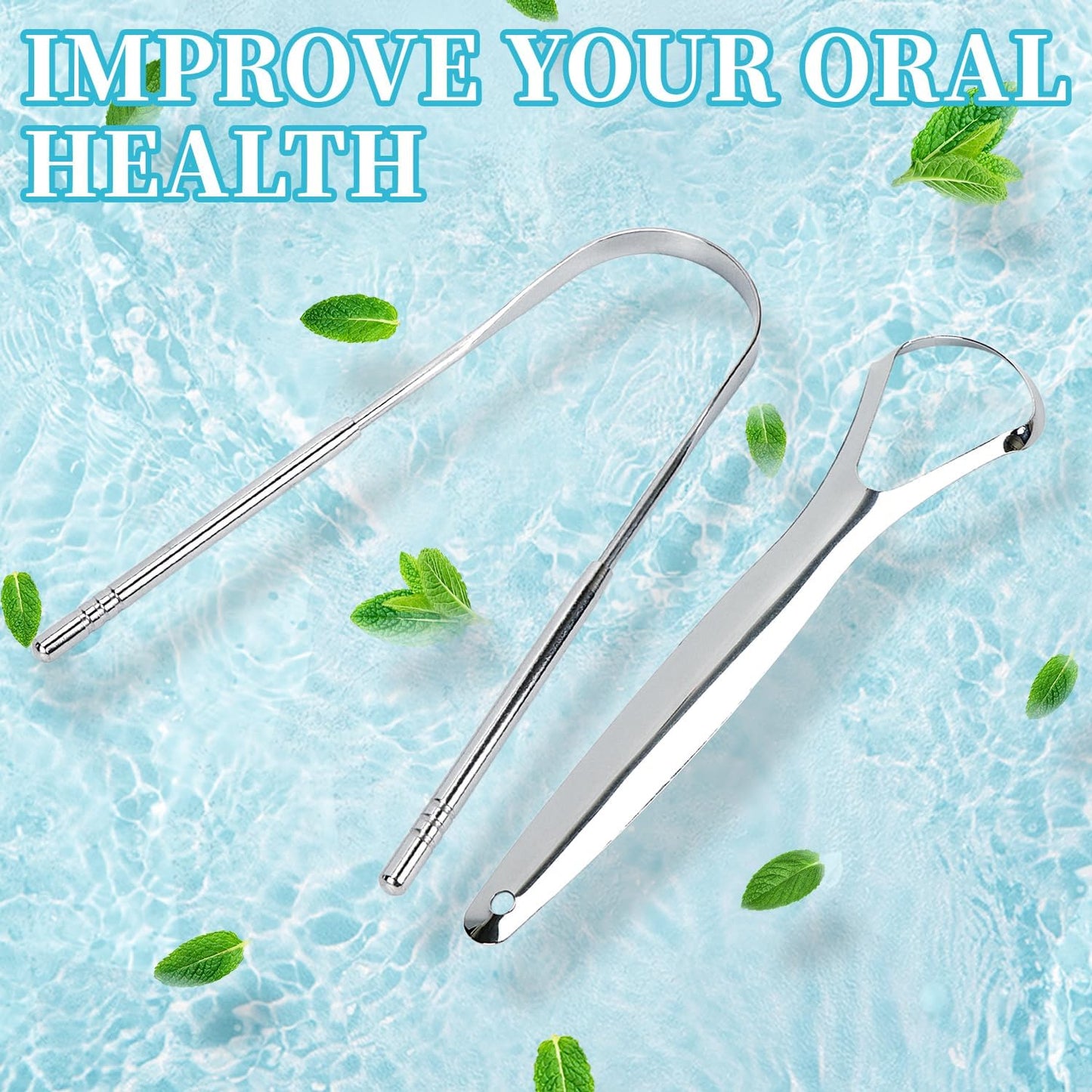 2 Pack Tongue Scraper Stainless Steel Tongue Cleaner Metal Tongue Care Tool Oral Cavity Scrapers Fresh Breath Care Scraper for Dental Hygiene and Reducing Bad Breath ('U' Shape and 'Handle' Shape)