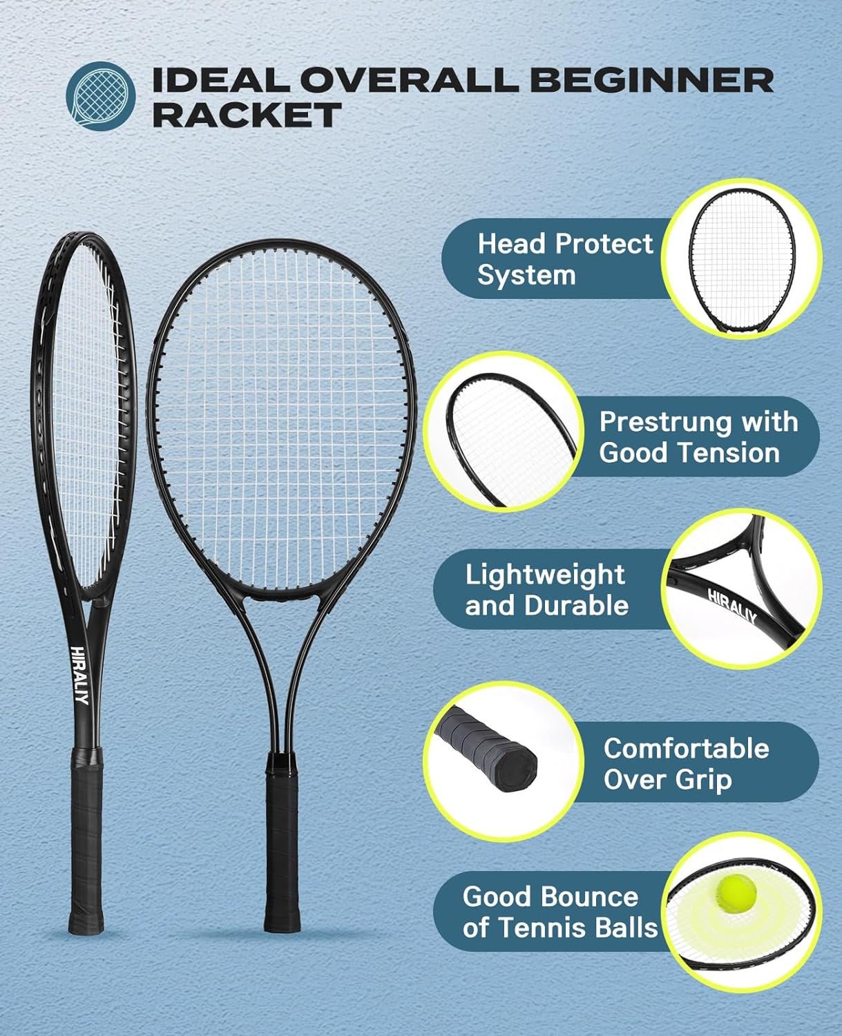 Adult Recreational 2 Players Tennis Rackets ,27 Inch Super Lightweight Tennis Racquets for Student Training Tennis and Beginners, Tennis Racket Set for Outdoor Games, Including 3 Tennis Balls, 2 Tennis Overgrips and 1 Tennis Bag