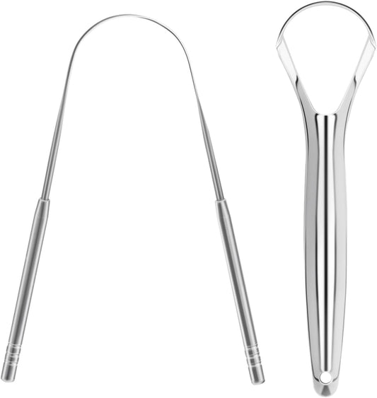 2 Pack Tongue Scraper Stainless Steel Tongue Cleaner Metal Tongue Care Tool Oral Cavity Scrapers Fresh Breath Care Scraper for Dental Hygiene and Reducing Bad Breath ('U' Shape and 'Handle' Shape)