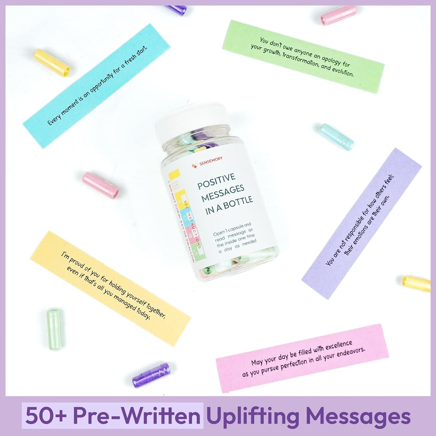 50 Positive Messages in a Bottle, Positive Affirmation,Anxiety Relief Items,Unique Health and Wellness Gifts, Stress Relief, Self Care Kit for Mediation, Self Care Gifts for Women (Positive)