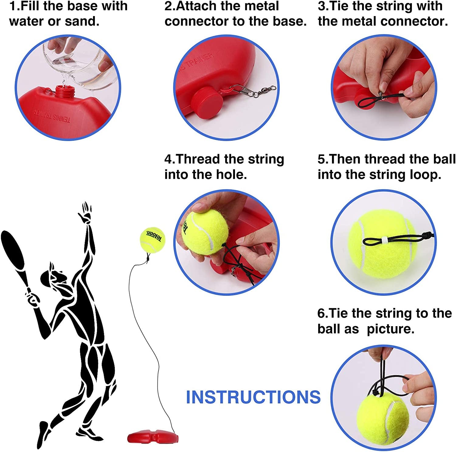 Solo Tennis Trainer Rebound Ball with String for Self Tennis Practice Training Tool for Adults or Kids Beginners with 2 String Balls Elastic and a Portable Mesh Bag