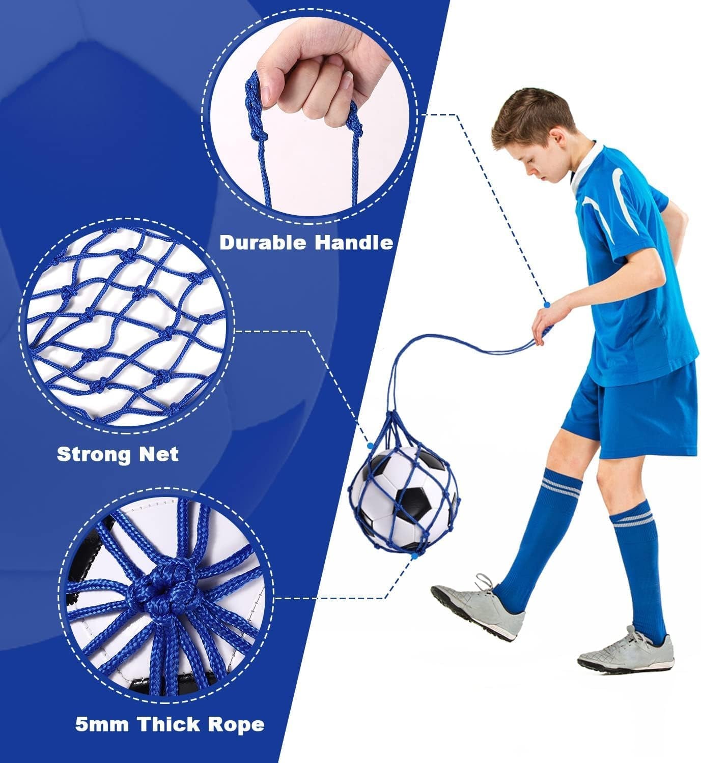 2PCS Football Kick Trainer, Soccer Return Trainer Net Fits Ball Size 3, 4, 5, Hands-Free Football Kick Throw Solo Practice Training Aid, Adjustable Waist Belt Soccer Ball Trainer Net