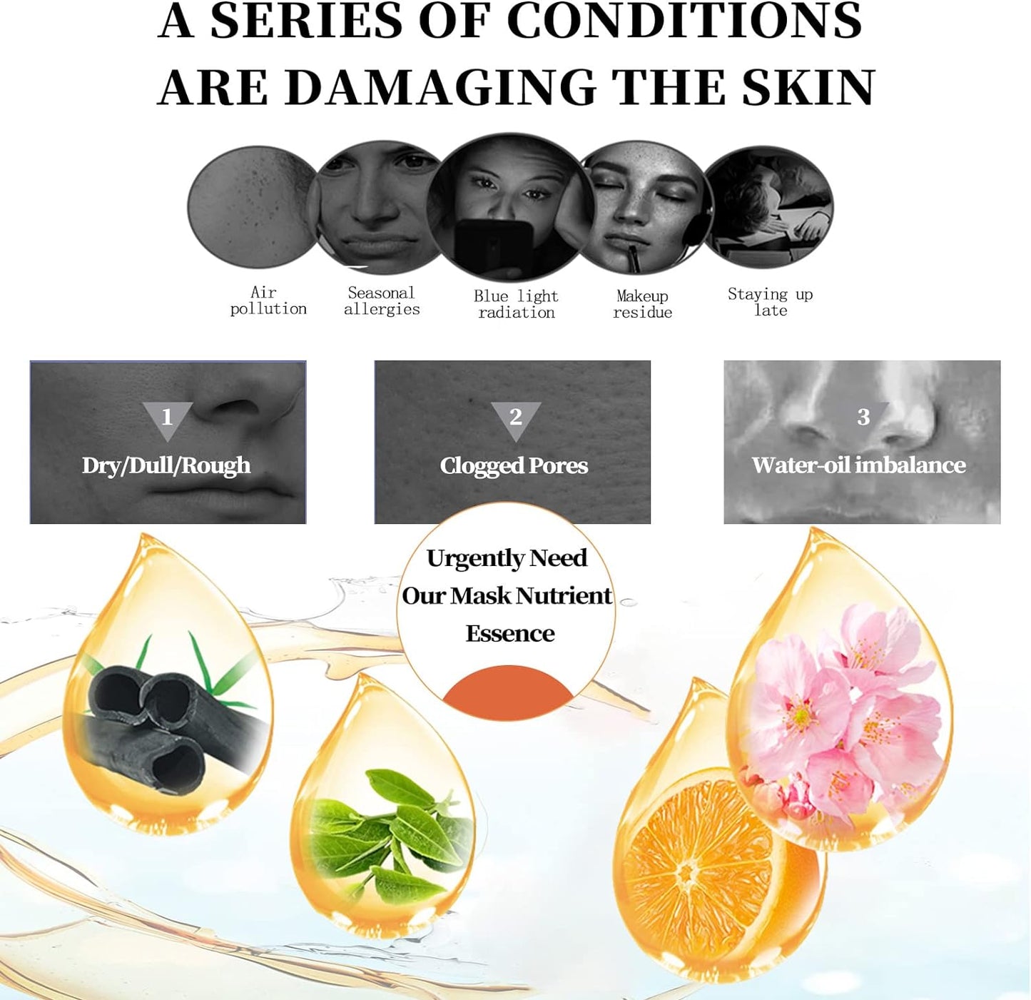 8 Pcs Sheet Face Mask,Pure Natural Plant Extracts, Hydrating, Moisturizing, Deep Cleansing Pores, Nourishing, Anti-Aging,Sheet Masks Multipack for All Skin Types Face Masks Skincare