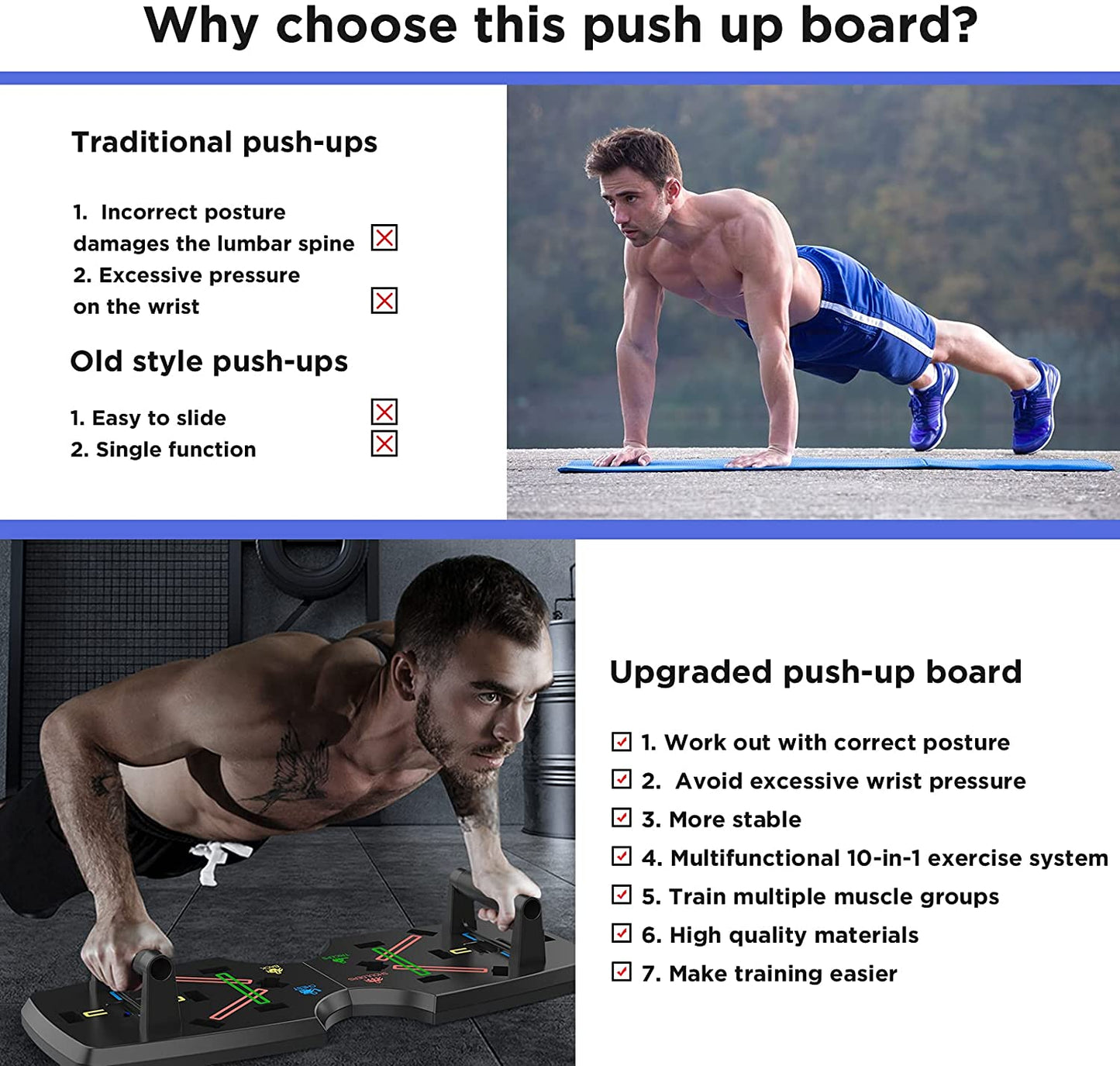 Push up Board, Portable Multi-Function Foldable 10 in 1 Push up Bar, Push up Handles for Floor,Professional Push up Strength Training Equipment