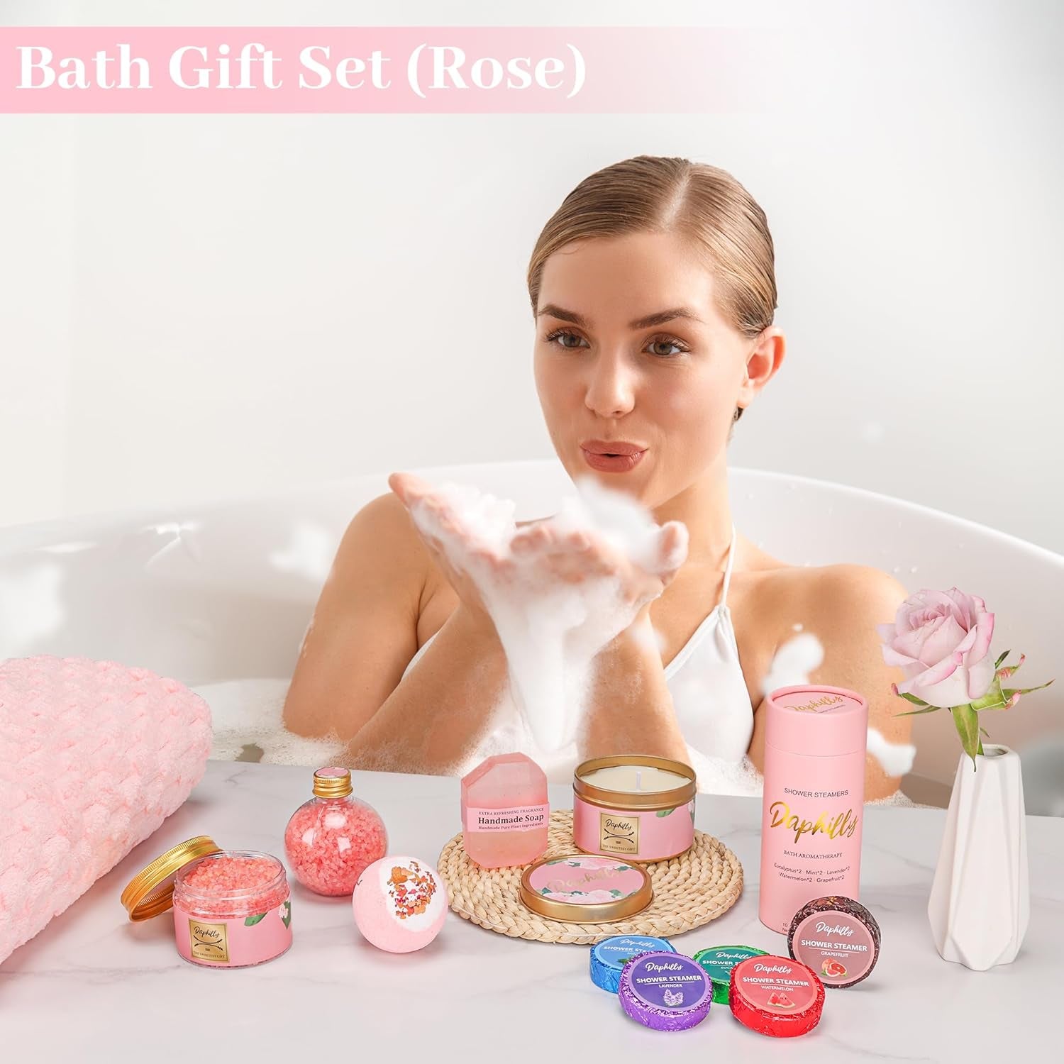 Birthday Gifts for Women,Rose Relaxing SPA Gift Baskets,Self Care Gifts Kits Get Well Soon Gift Baskets, Christmas Gifts Same Day Spa Gift Spa Day Kit for Women,Mom, Wife, Sister,Girlfriend,Her