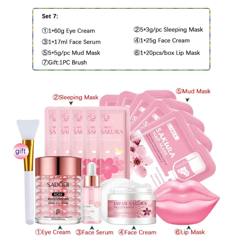 Sakura Skincare Set 24K Gold Facial Products Kit Moisturizing Mask anti Wrinkles Cream Face Beauty Health Care Product for Women