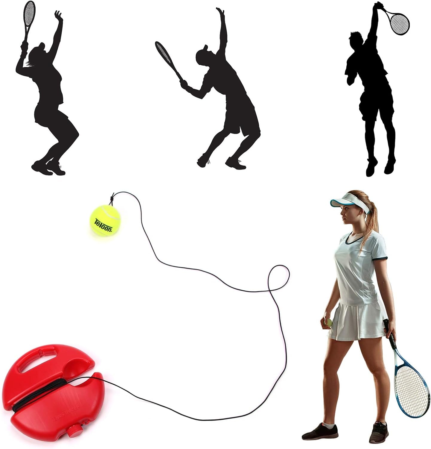 Solo Tennis Trainer Rebound Ball with String for Self Tennis Practice Training Tool for Adults or Kids Beginners with 2 String Balls Elastic and a Portable Mesh Bag