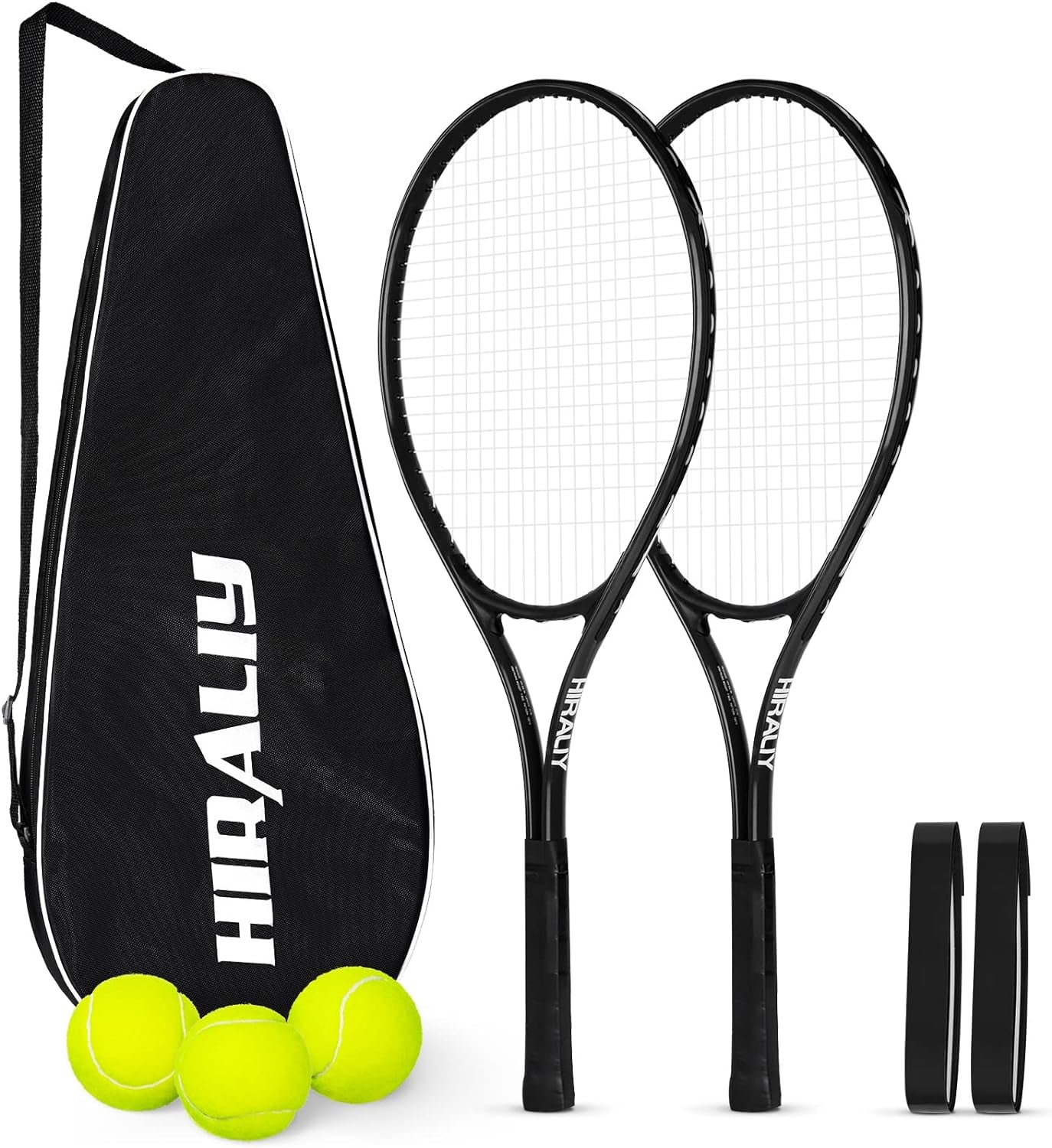 Adult Recreational 2 Players Tennis Rackets ,27 Inch Super Lightweight Tennis Racquets for Student Training Tennis and Beginners, Tennis Racket Set for Outdoor Games, Including 3 Tennis Balls, 2 Tennis Overgrips and 1 Tennis Bag